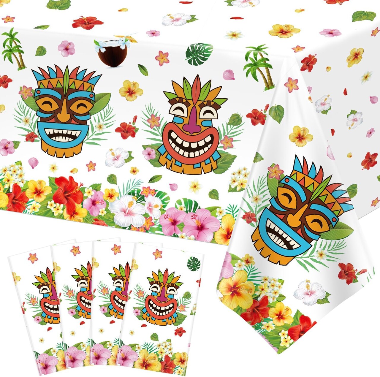 4 Pack Tiki Party Decorations Tiki Table Covers Hawaiian Luau Tablecloths